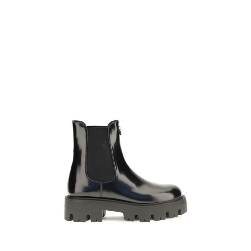 Prada Black Calf Leather Bos Taurus Chelsea Women's Boots